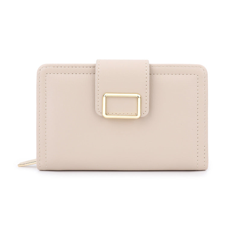 Minimalist PU Women's Wallet with Gold Buckle Design, Compact and Functional for Daily Use