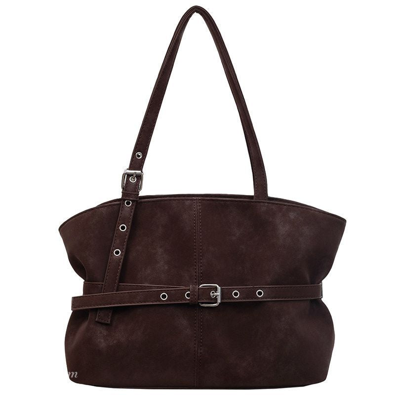 Retro Matte Tote Bag for Women 2025 Winter New Style Casual Shoulder Handbag with Buckle Design