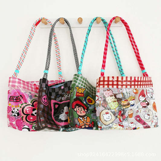 Cute Cartoon PVC Tote Bag with Waterproof Design, Large Capacity Shoulder Bag for Women and Girls, Perfect for Beach and Daily Use