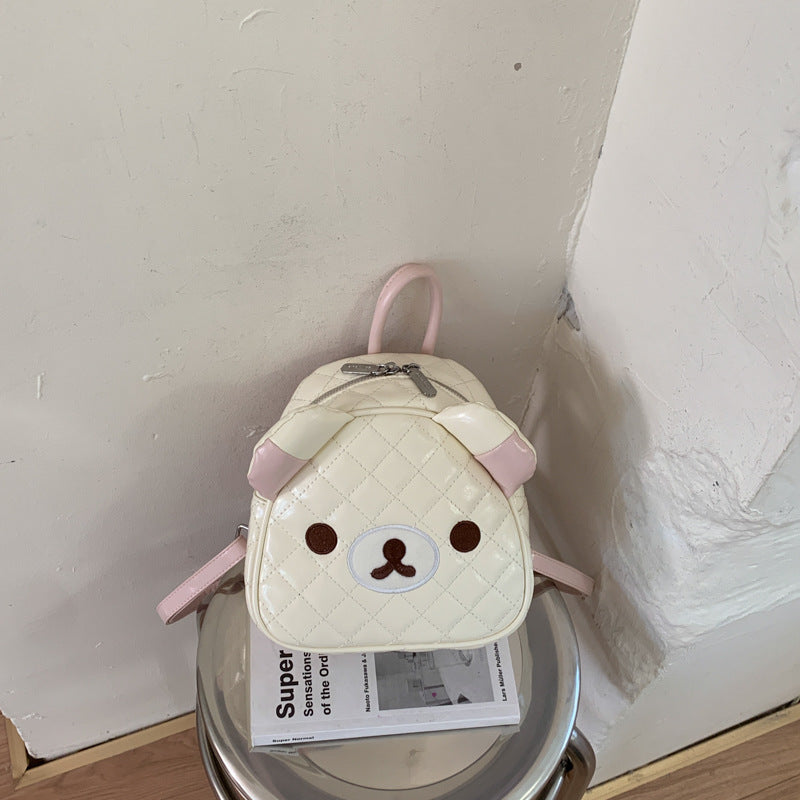 Cute Cartoon Bear Backpack with Quilted Design and Detachable Plush Charm for Daily Use