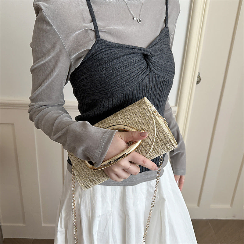 Small Clutch Square Bag Female Summer New Straw Chain Shoulder Bag Commuter Messenger Bag