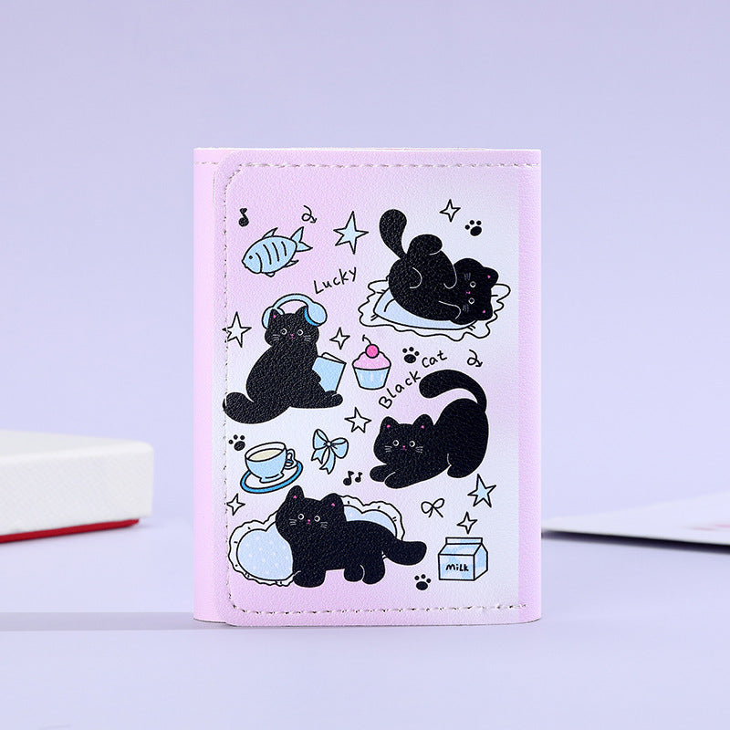 New Portable Wallet Small Large Capacity Three Fold Female Cute Cartoon Mini Purse Student Short Wallet Niche