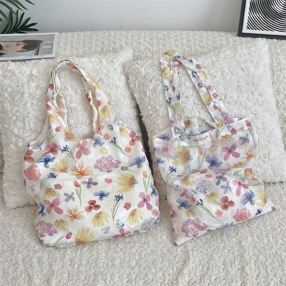 Chiffon Canvas Bag Women's Fresh Gentle Fairy Tulip Shoulder Large Capacity Handbag