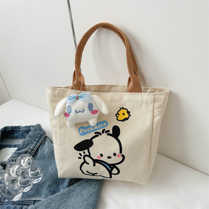Cute Kawaii Canvas Tote Bag with Pochacco Print, Perfect for Daily Commute and Casual Outings