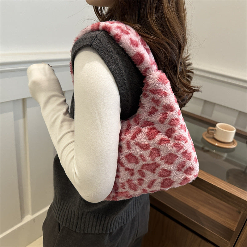 Korean Style New Fashion Trendy Niche Leopard Print Design Single Shoulder Underarm Bag Lightweight Tote Hand Bag for Women
