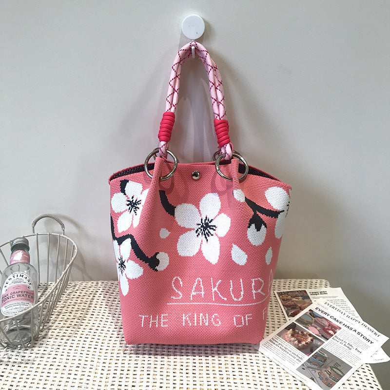 Black and White Rhombus Knitted Tote Bag Women's Casual Versatile Large Capacity Messenger Bag Handbag