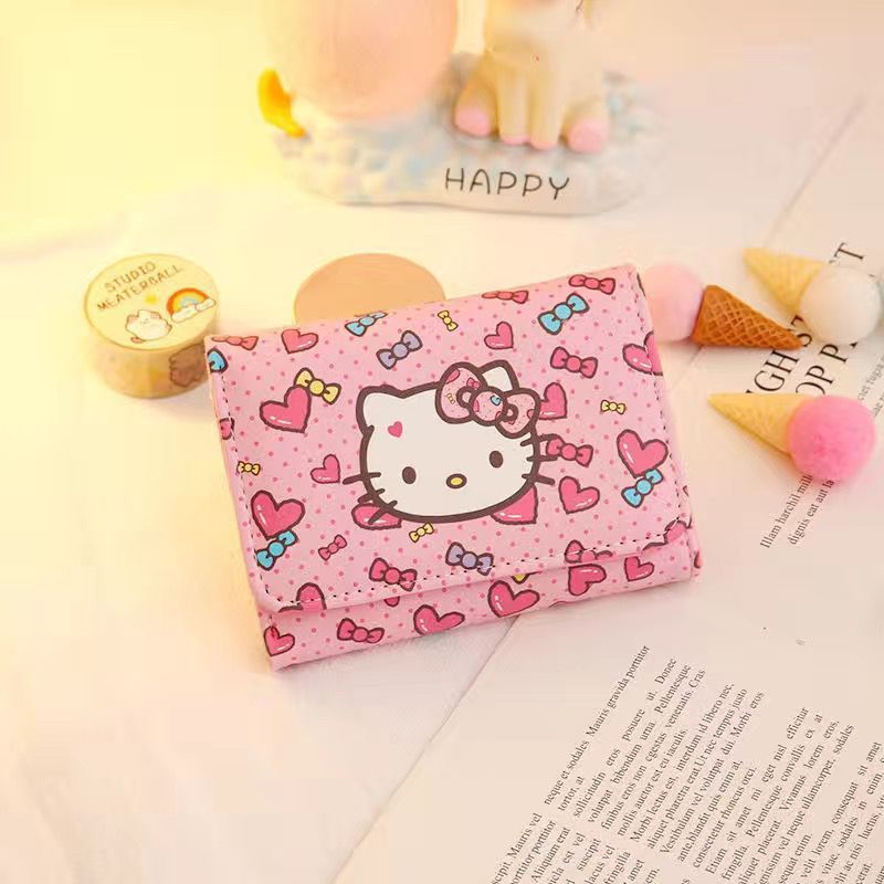 Wallet Female Cute Japanese Style Short Cartoon Fresh Girl Heart Folding Children Princess Hello Kitty Coin Purse