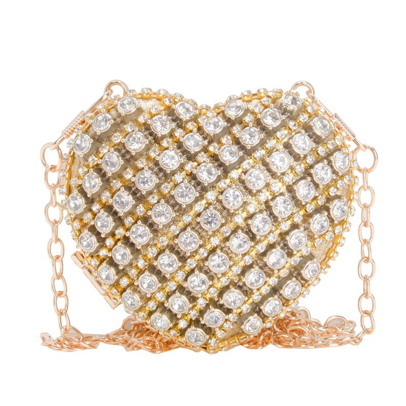 Elegant Heart-Shaped Crystal Clutch Bag with Chain Strap for Evening Parties and Special Occasions