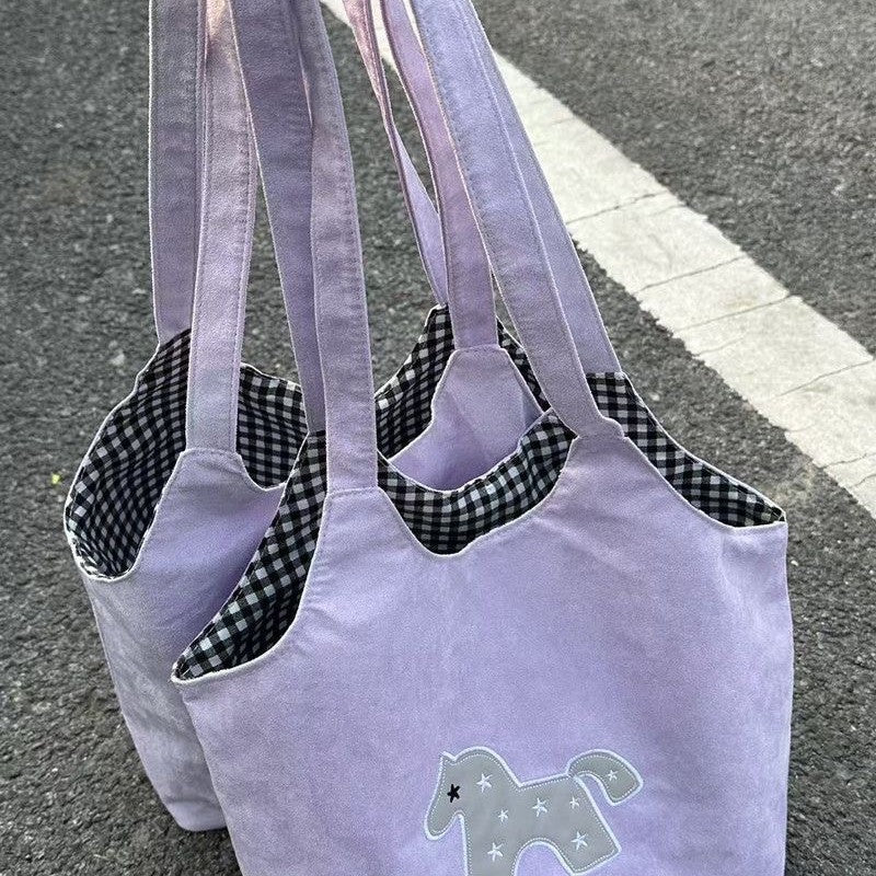 Cute Cartoon Horse Tote Bag for Women, Casual Shoulder Bag with Large Capacity and Inner Pockets, Perfect for Daily Use and School
