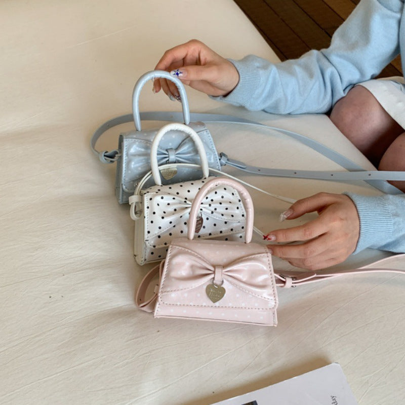 Cute Mini Lady Handbag with Polka Dot and Bow Design, Korean Style Crossbody Bag for Summer 2026