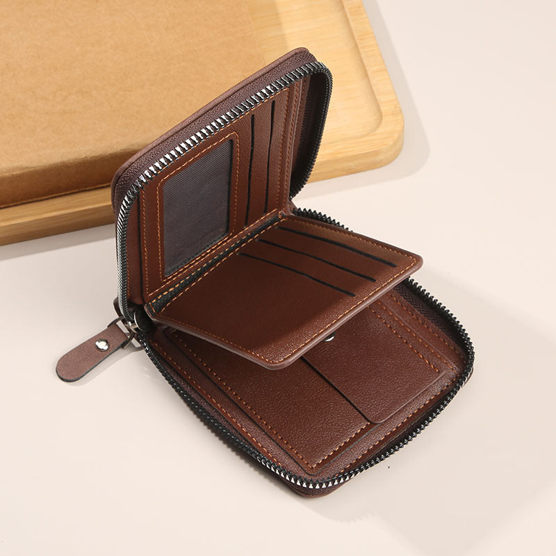 Retro PU Leather Men's Wallet with Zipper and Expandable Design for Daily Use