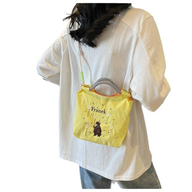 Cute Embroidered Nylon Crossbody Phone Bag Daily Commuter Bear Pattern Design