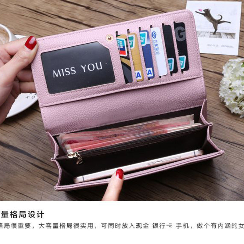 Stylish Women's Long Wallet with Soft PVC Material, Double Fold Design, Multiple Card Slots and Coin Pocket for Everyday Use
