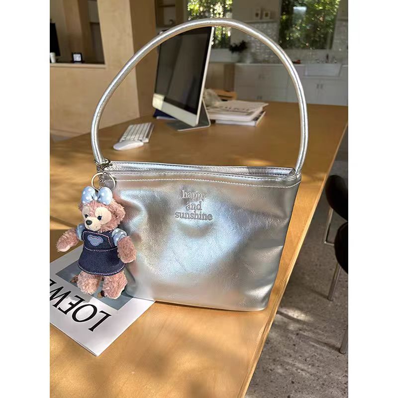 2025 New Fashion Women's PU Bucket Bag with Embroidery and Magnetic Closure, Casual Urban Style Crossbody Handbag
