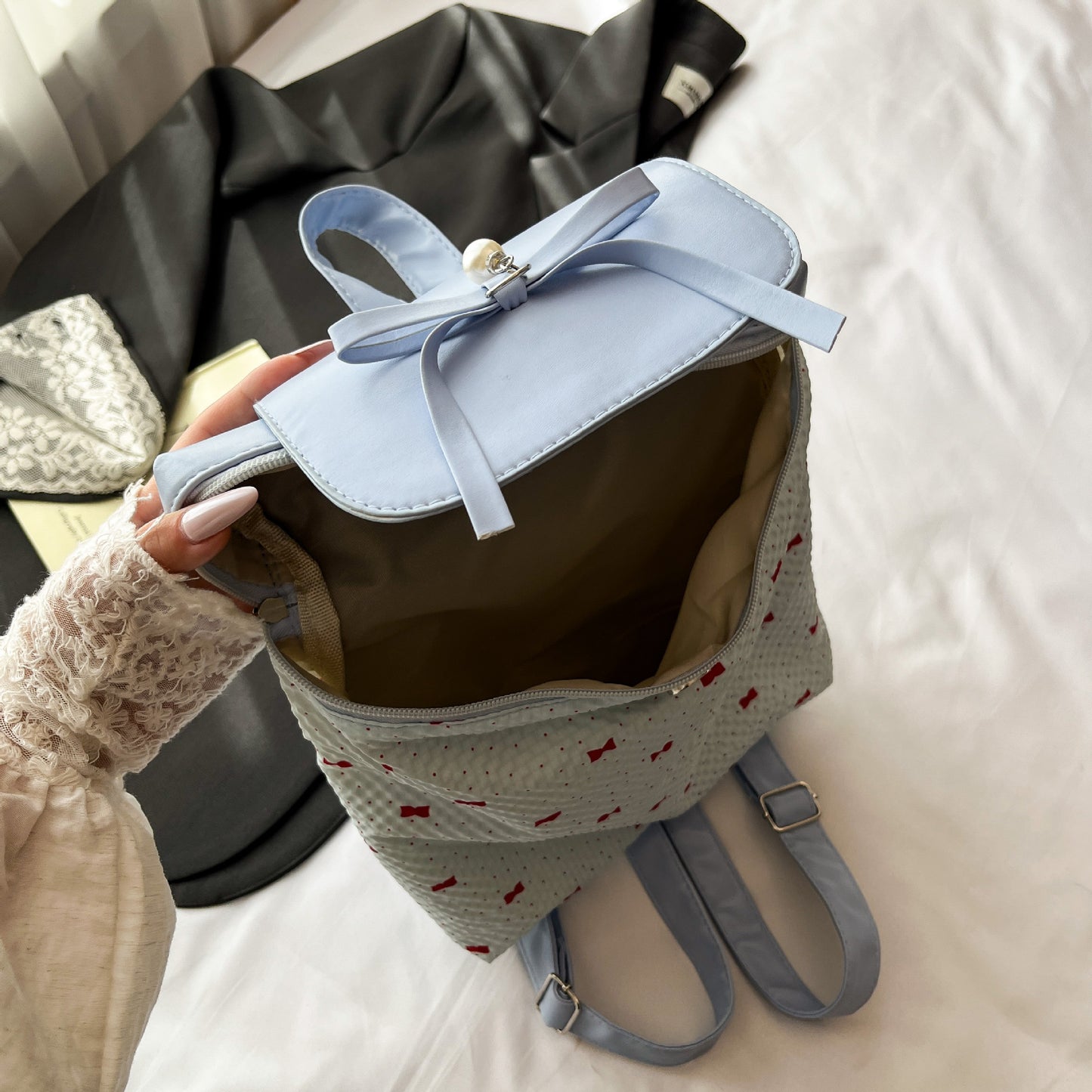 Large Capacity Fashion Backpack Women's New Travel Student Schoolbag Bow Design Practical Inner Bag