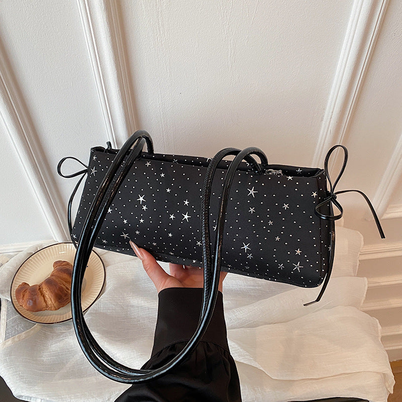 Minimalist Star Printed Handbag Double-Shoulder Strap Design Soft Fabric Everyday Joker Casual Bag