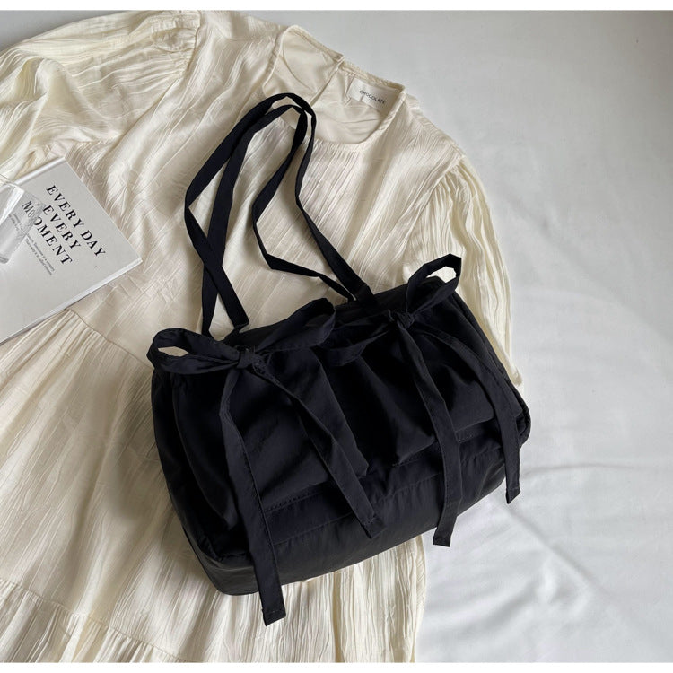 Korean Style Sweet Bow Pleated Large Capacity Totes Lazy Shoulder Bag Women's Everyday Joker Fashion Style