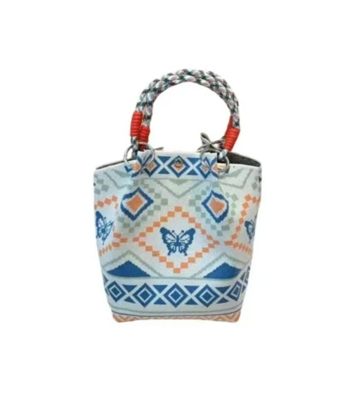 Black and White Rhombus Knitted Tote Bag Women's Casual Versatile Large Capacity Messenger Bag Handbag