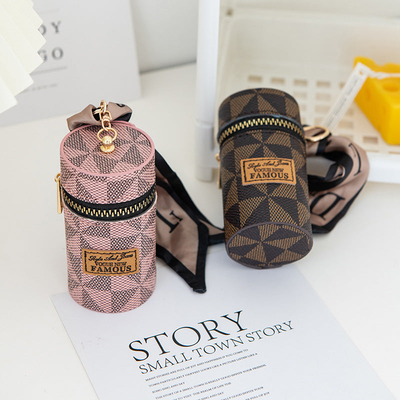 New Cute Bucket Fashion Simple Lipstick Pack Women's Small Hand Holding Key Pendant Silk Scarf Small Bag