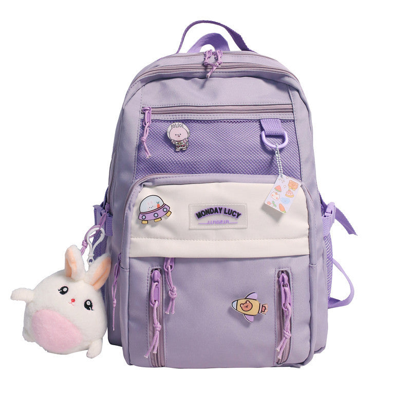 Cute Cartoon Teenage Girl Backpack Breathable Nylon Material Students Daily Travel Essential