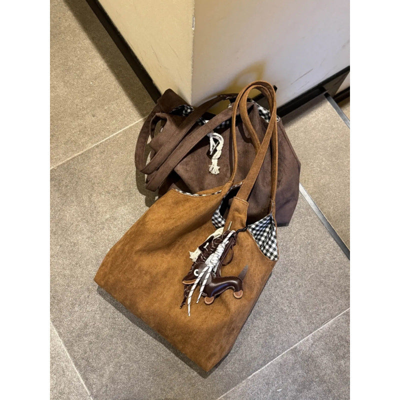 New Retro Trendy Underarm Shoulder Bag Female Brown Suede Fashion Leopard Print Large Capacity Totes