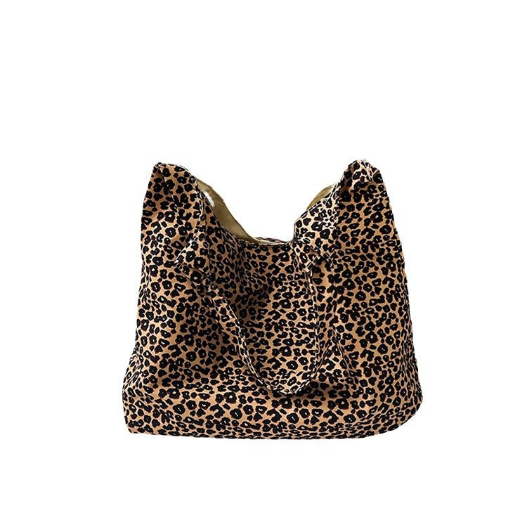 Leopard Print Canvas Tote Bag Women's Casual Shoulder Crossbody Bag Large Capacity Soft Style Fashion Trendy