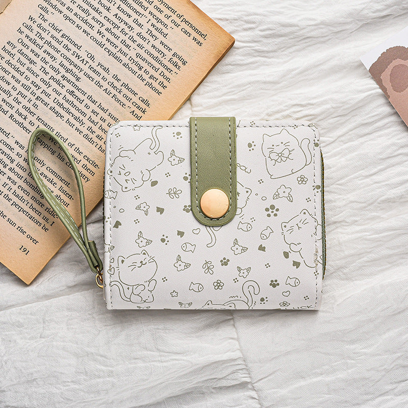 Simple Cute Kitten Japanese Style Women's Buckle Coin Pocket Portable Belt Women's Multi-Functional Short Wallet Wallet Card Holder