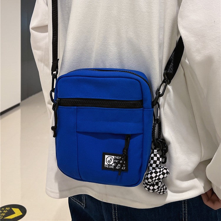 2025 Spring Summer New Casual Minimalist Unisex Small Square Bag with Zipper Closure and Checkerboard Tassel - Street Style Crossbody Phone Wallet Bag