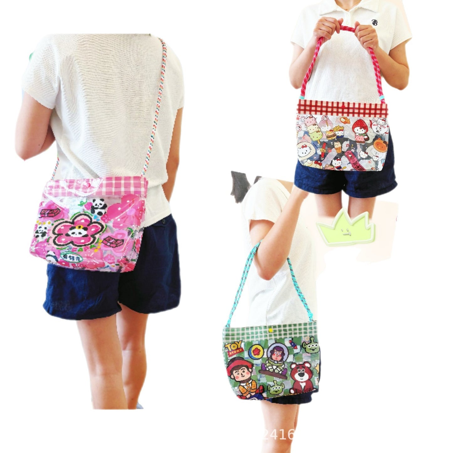Cute Cartoon PVC Tote Bag with Waterproof Design, Large Capacity Shoulder Bag for Women and Girls, Perfect for Beach and Daily Use