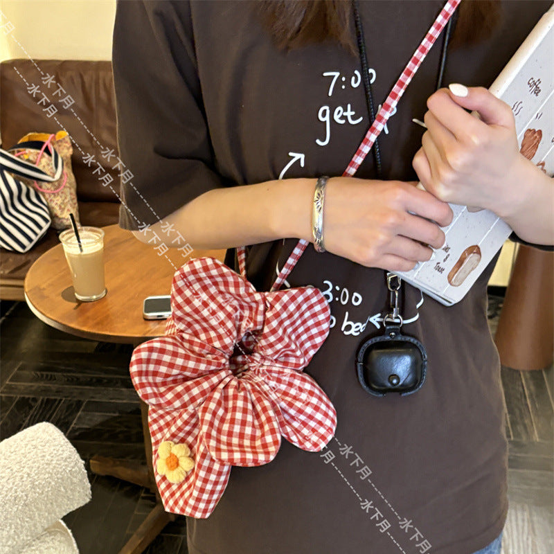 Women's Cross-Body Bag Shoulder Bag Cute Flowers Drawstring Crossbody Bag Cotton Soft Petal Shape Lightweight Small Bag