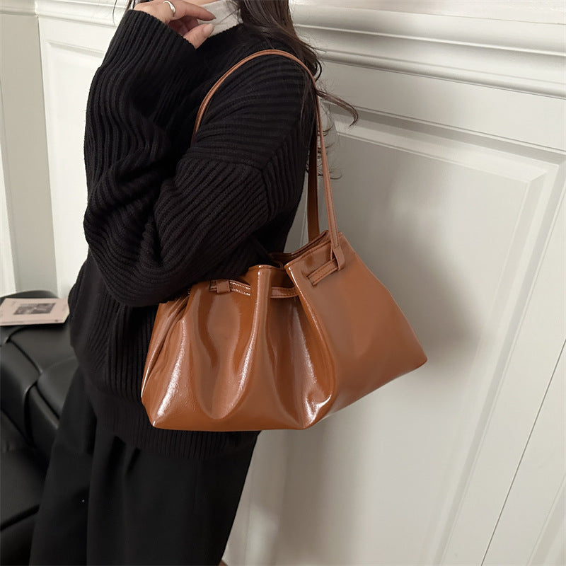 Popular Shoulder Bag Women's Pleated Tote Bag Large Capacity Pu Soft Leather Casual Handbag