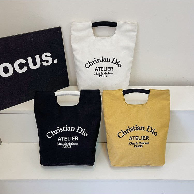 Hand Carry out Artistic Canvas Makeup for Work Mummy Bag Student Lunch Box Bag Portable Bucket Bento Casual Cloth Bag