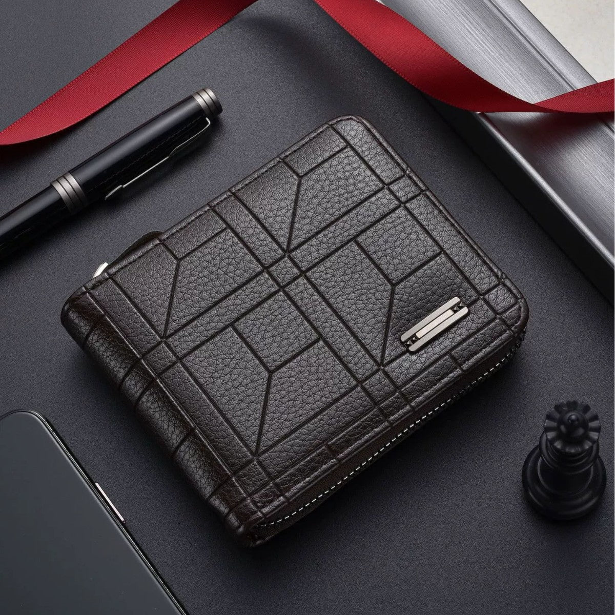 2026 New Men's Compact Zipper Wallet with Multiple Card Slots and Soft PU Leather Design for Daily Use