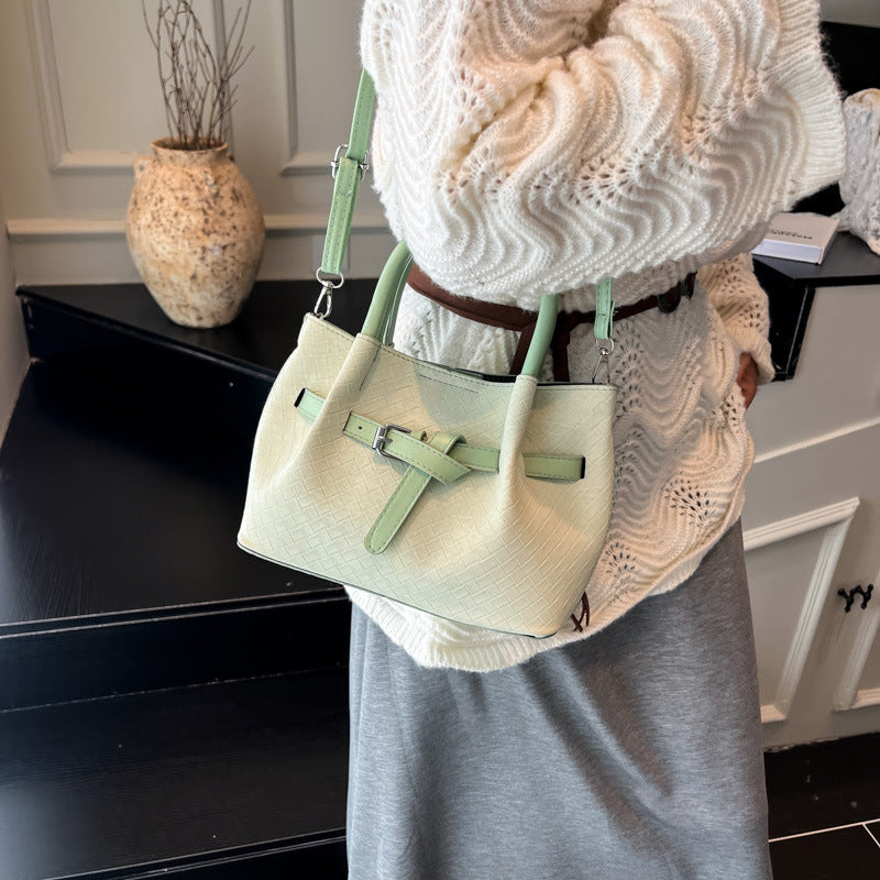 2025 Spring Summer Trendy Women's Tote Bag with Woven Texture and Magnetic Closure, Urban Minimalist Style for Daily Use