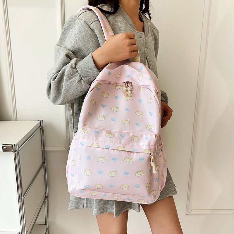 Cute Cat Print Large Capacity Lightweight Backpack Girls' Class Leisure Travel Fashion Backpack