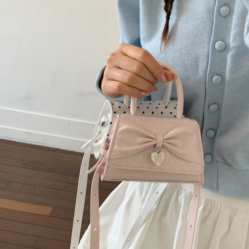 Cute Mini Lady Handbag with Polka Dot and Bow Design, Korean Style Crossbody Bag for Summer 2026