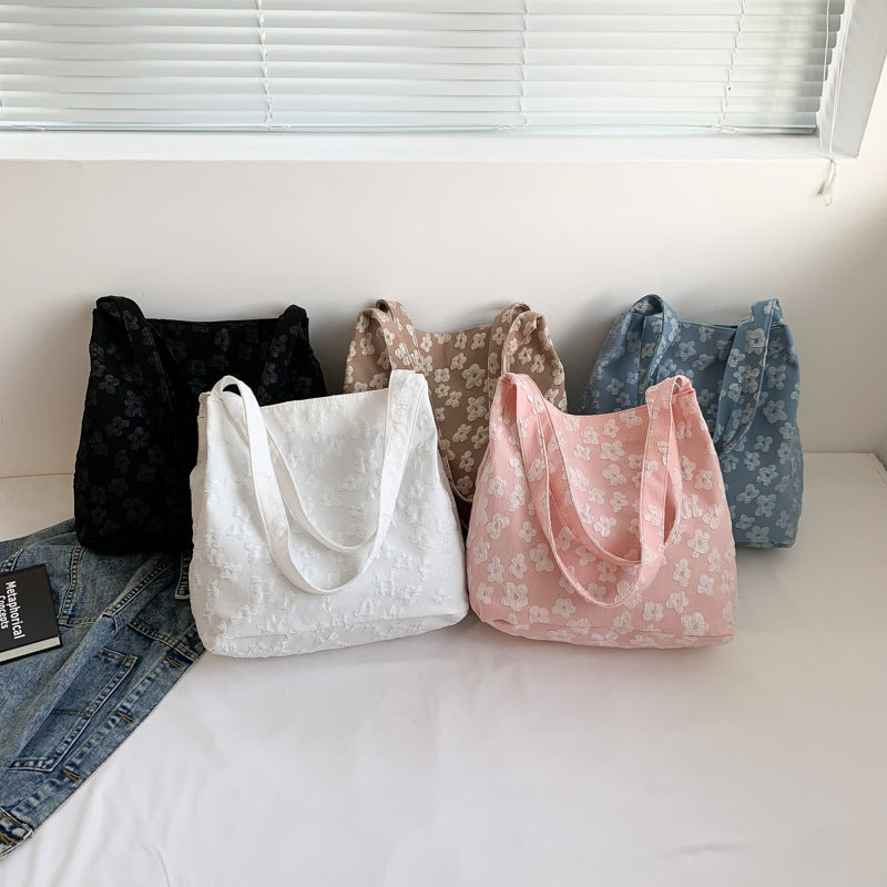 Canvas Bag Women's Summer New Simple Fairy Flower Lace Portable Literary Shoulder Bag