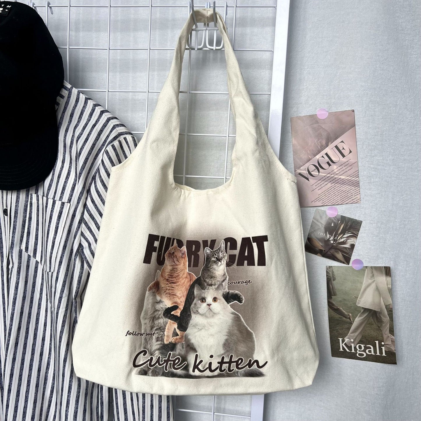Cute Puppy Printed Canvas Tote Women's Shoulder Bag UV Commuter's All-Matching Large Capacity Bag