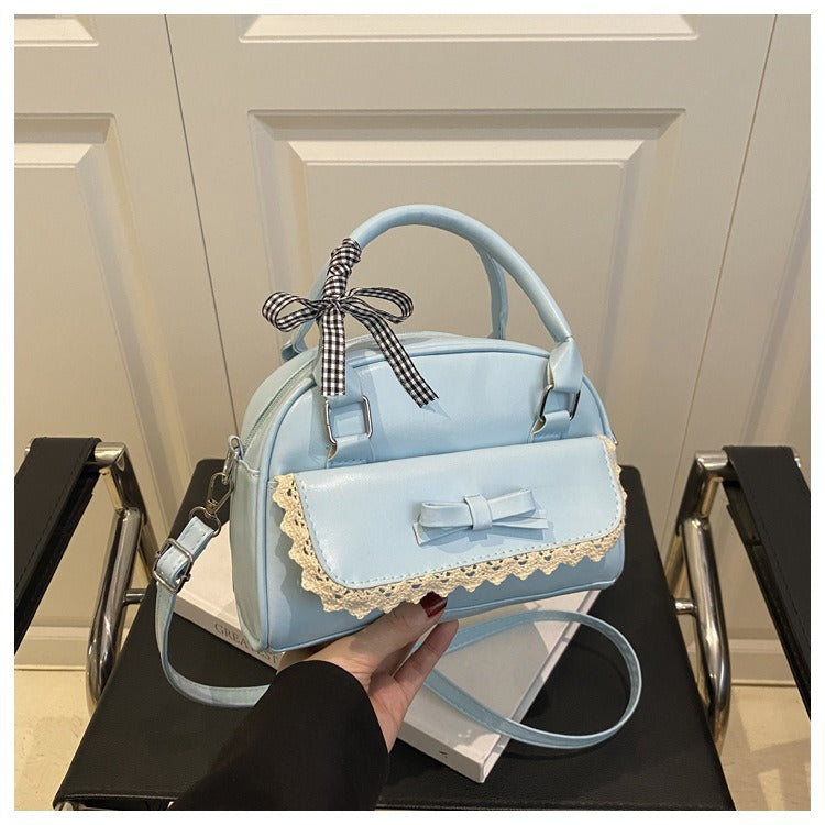 Cute Korean Style Handbag with Bow and Lace Trim, Fashionable Crossbody Bag for Women, Simple and Sweet Design