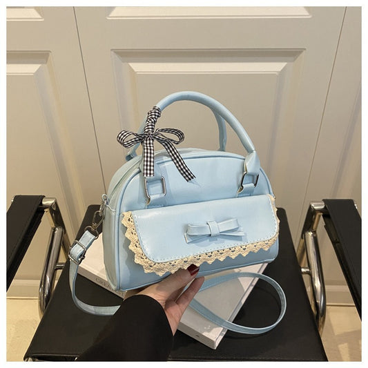 Cute Korean Style Handbag with Bow and Lace Trim, Fashionable Crossbody Bag for Women, Simple and Sweet Design