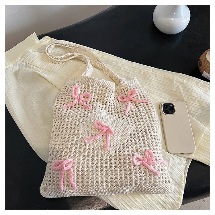 Women's Shoulder Bag New Korean Weaving Tote Bag Bow Design Fashion Casual