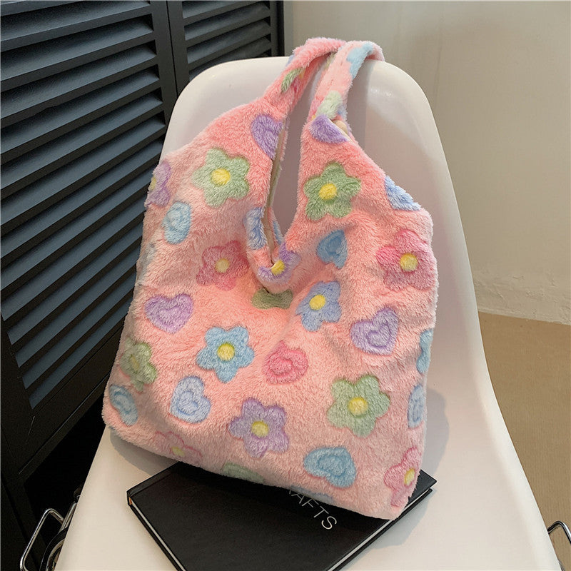 Gentle Fashion Simple Elegant Plush Shoulder Bag Women's Summer New Korean Style Tote Bag