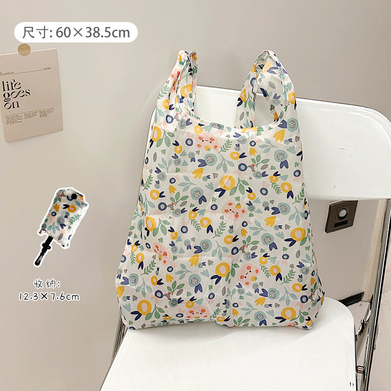 Foldable Large Capacity Shopping Bag Women's Portable Environmental Protection Supermarket One Shoulder Strong Durable Portable Cloth Bag
