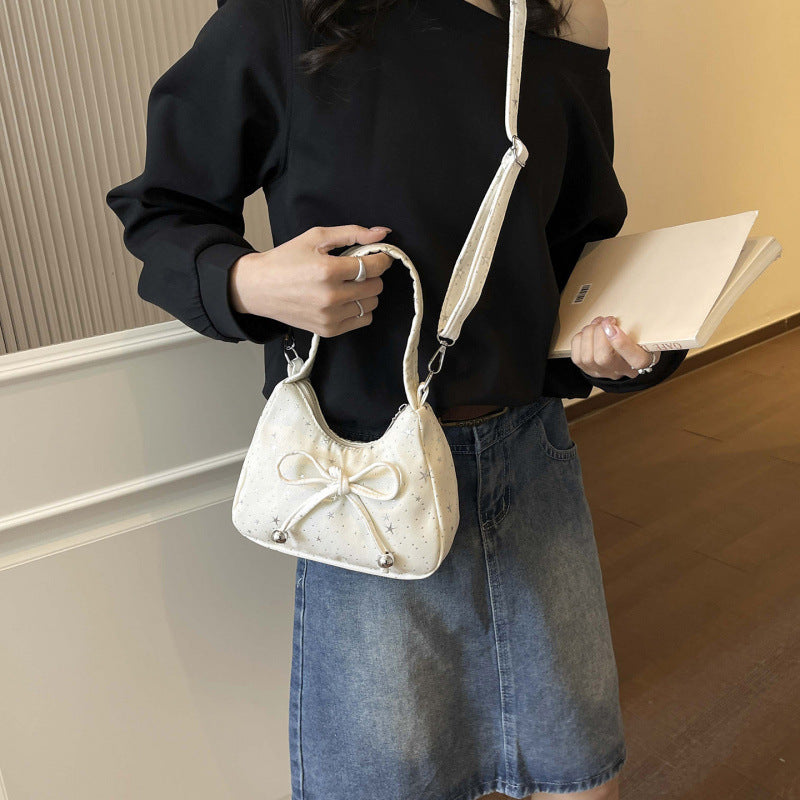 Chic Star-Print Crossbody Bag with Drawstring Detail for Women, Trendy Summer Fashion Accessory