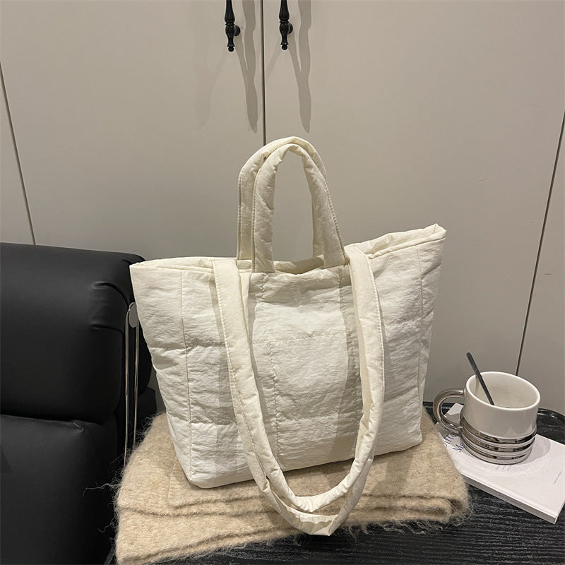 Simple Fashion Cotton-Padded Jacket Western Style Large Capacity Embroidery Thread New Korean Style Shoulder Underarm Portable Tote Bag