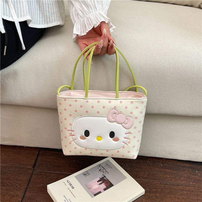 Cute Cartoon Hello Kitty Tote Bag with Polka Dot Design, Soft PU Material, Perfect for Daily Use and Fashionable Outings