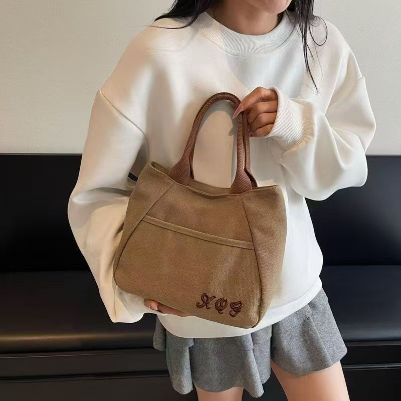 Women's Shoulder Bag Simple Embroidered Canvas Handbag Daily Commuter's All-Matching Practical Small Carrying Bag