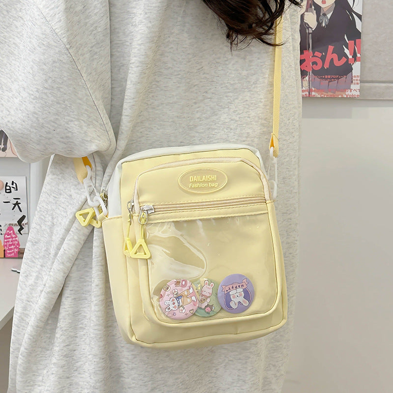 Cute Fashion Crossbody Bag with Multiple Pockets and Cartoon Badges for Daily Use