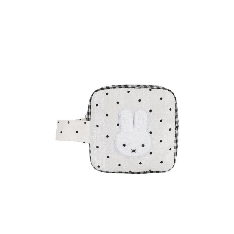 Cute Polka Dot Miffy Rabbit Handbag with Zipper Closure - Stylish Mini Square Bag for Camera and Makeup Storage