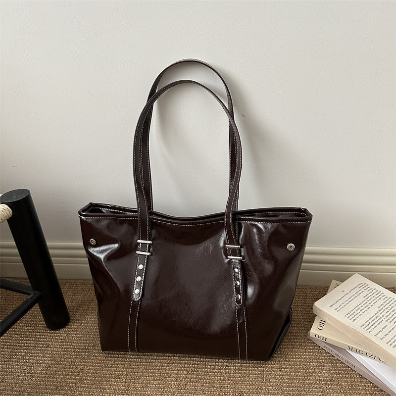 Tote Bag Women's Spring Solid Color Commute Elegant New Large Capacity Beautiful Casual Shoulder Bag